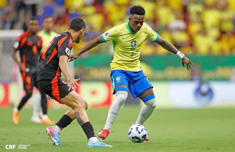 Vinicius Júnior decide e Brasil vence Colômbia nos acréscimos