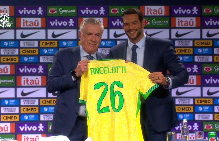 Ancelotti é apresentado e convoca seleção, sem Neymar