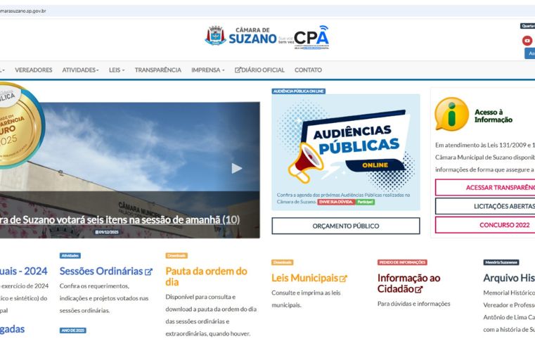 Câmara de Suzano repete Selo Ouro em transparência pública