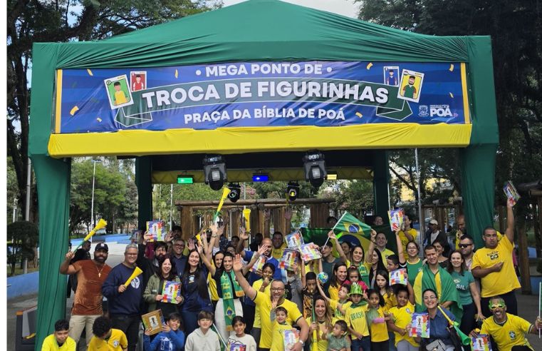 Poá inaugura espaço gratuito para troca de figurinhas da Copa